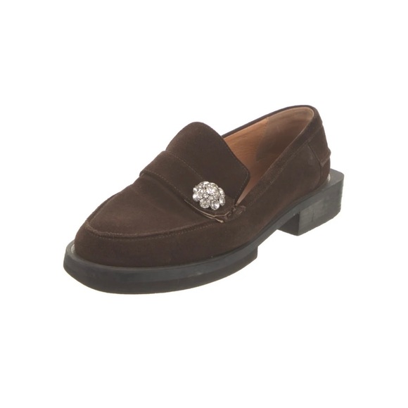 Ganni Brown Suede Crystal Embellishments Loafers - Picture 2 of 5